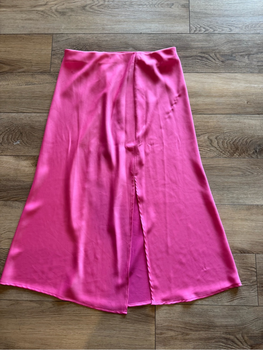 a new day Hot Pink Satin Midi Slip Skirt with Front Slit